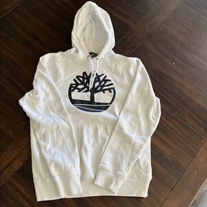 Timberland White Pullover Hoodie Men’s Small Tree Logo Sweatshirt